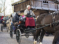 Pferdekutschen im Norsk Folkemuseum im Advent in Oslo