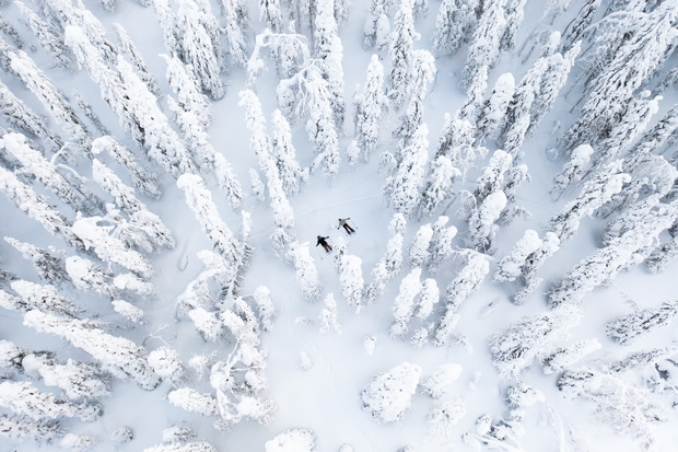 Auf Schneeschuhen durch den verschneiten Wald